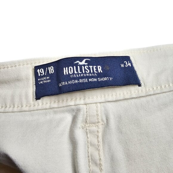 NWT Hollister Shorts Women's Casual Comfy Cream Ultra High Rise Mom Cotton - Picture 4 of 7